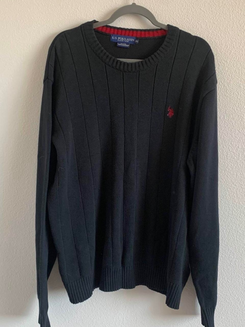 U.S. Polo Assn. Men's Black Crewneck Sweater with Red Logo